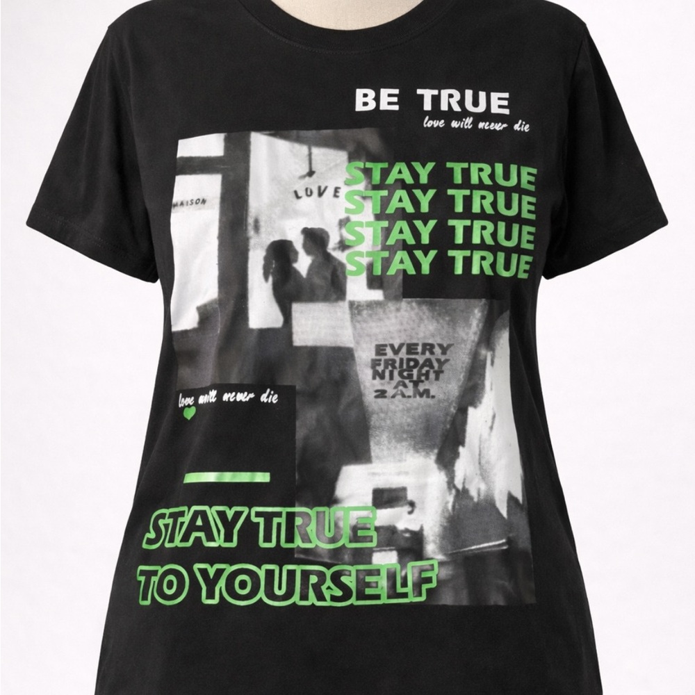 Black Graphic Tee with Green Text